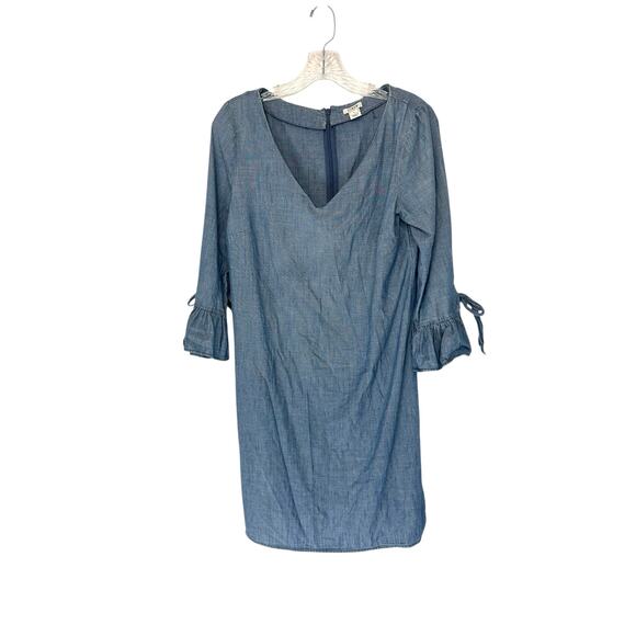 J.Crew Dress Blue Basic Lightweight V-Neck Chambray Ruffle Tie Sleeve Size 6 - Picture 1 of 12